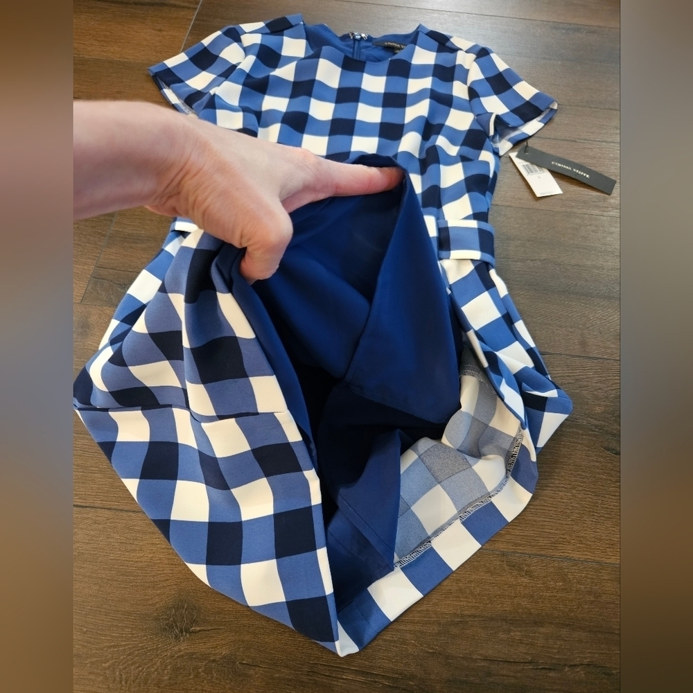 NWT Cynthia Steffe Blue and White Checkered Dress - Size 0 - Picture 9 of 16